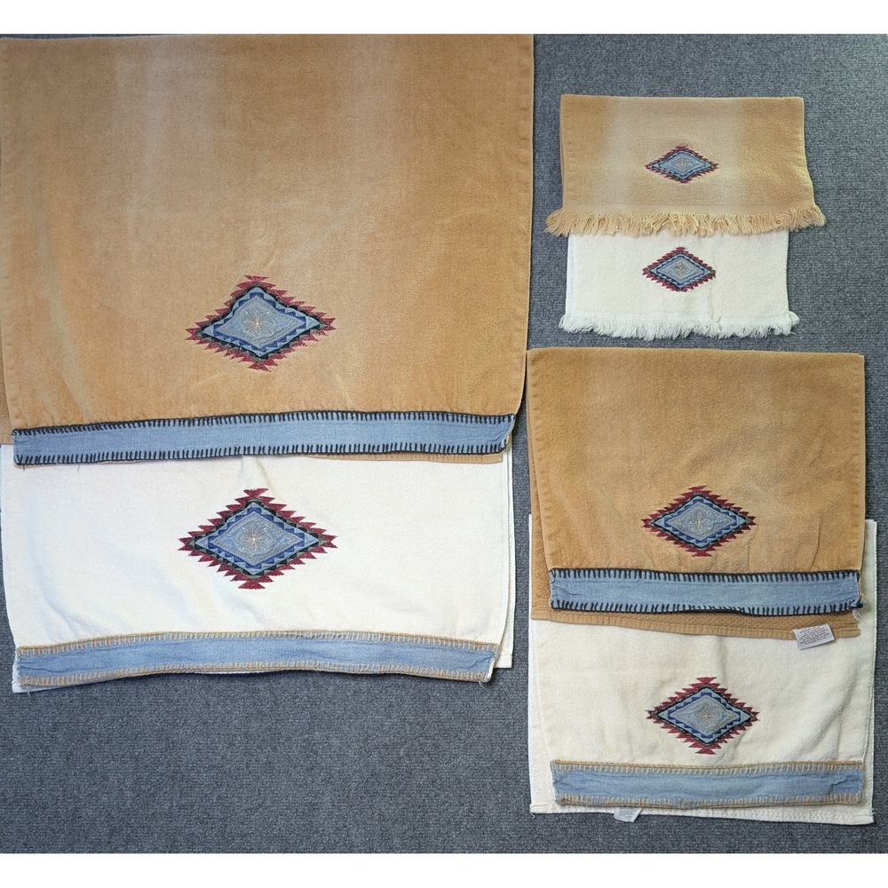 Avanti Towel Set Of 6 Southwest Aztec White & Tan Towels Bath, Hand & Wash Cloth